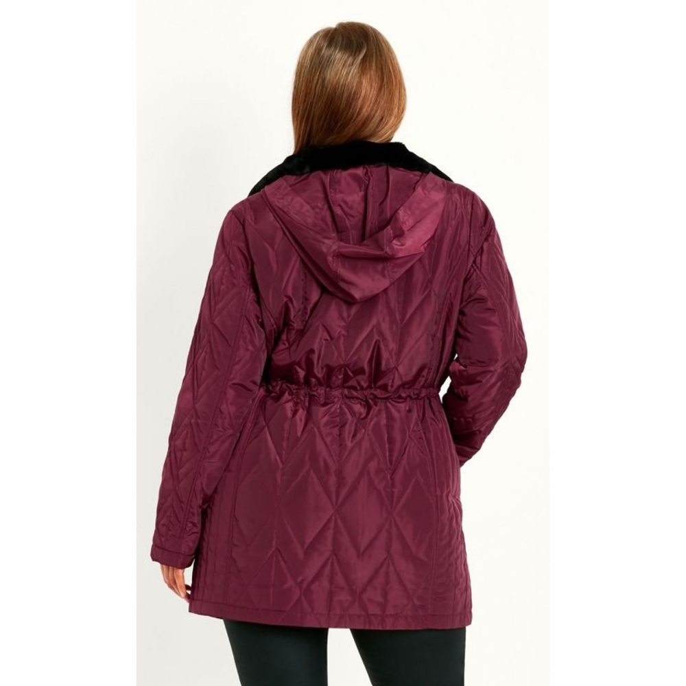EVANS Faux Fur Collar Padded Quilted Jacket Size 30/32 burgundy 3X NEW $179 msrp - Picture 4 of 6